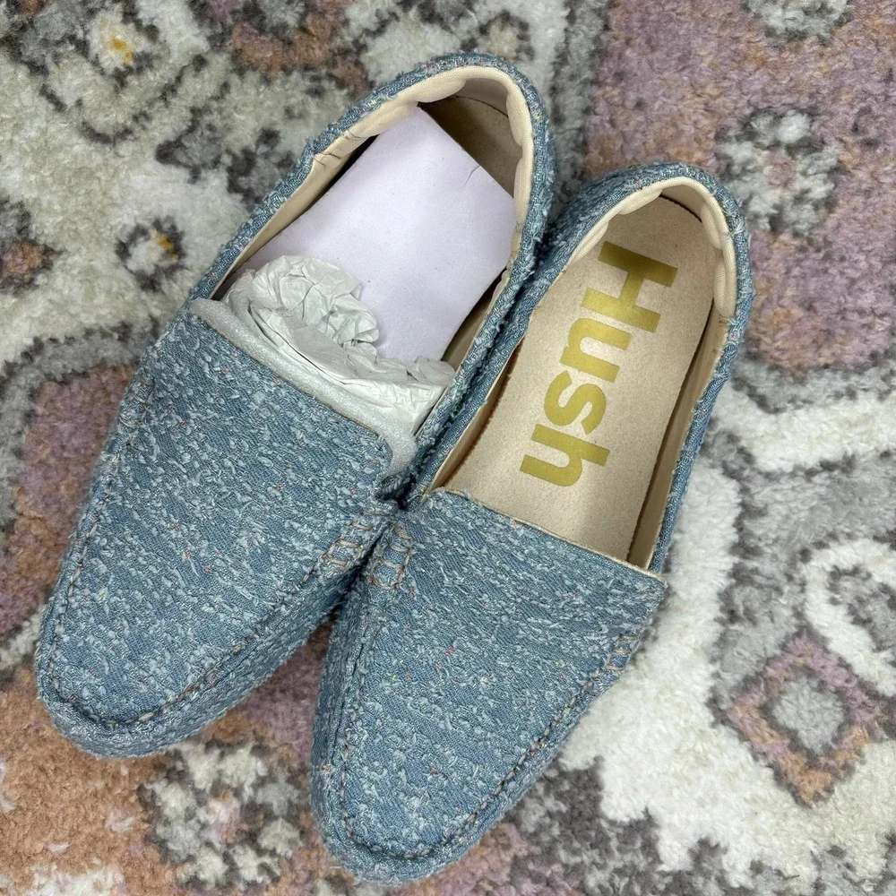 Hush Puppies Cora Loafer 6 Blue Denim Tweed Preppy Slip On Flats Shoes Twee New